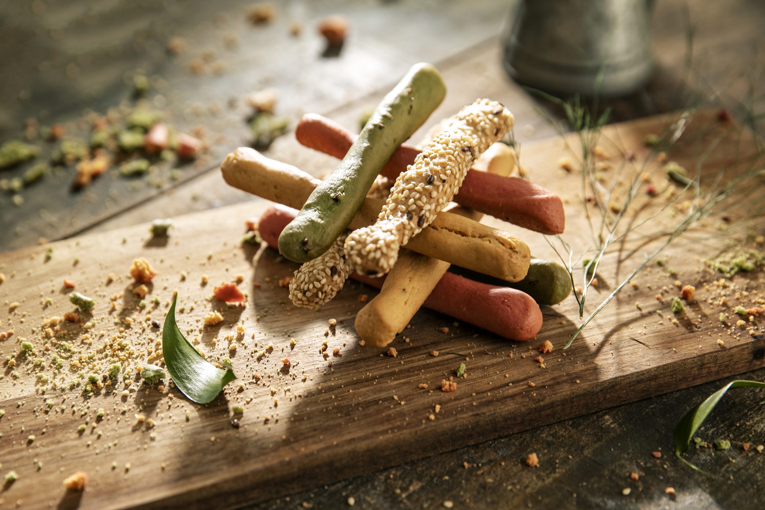 breadsticks on a wooden surface