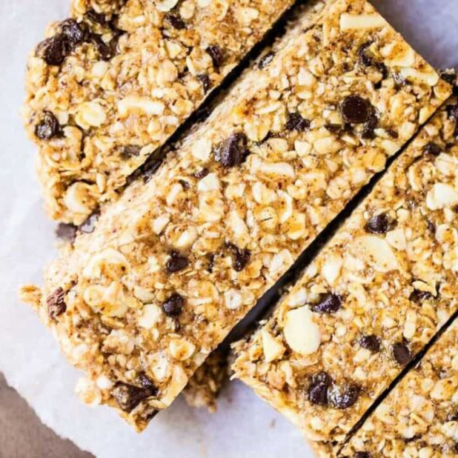 almond banana bars spread on a plate