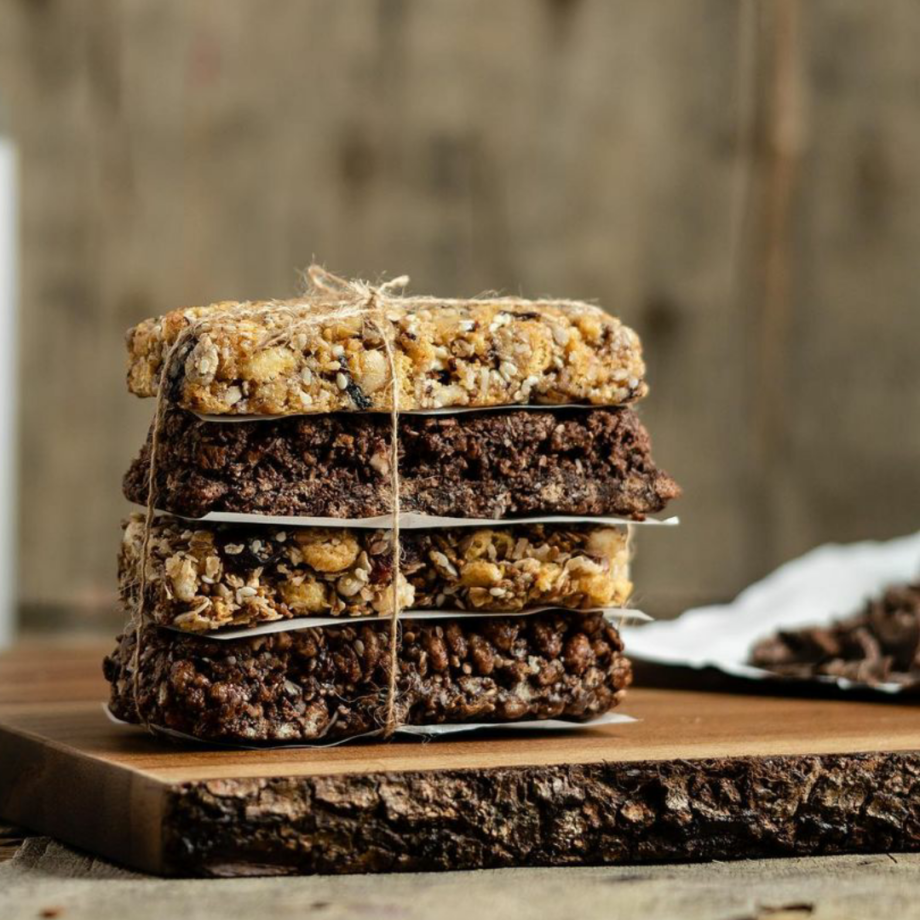 energy bars in a wooden dish