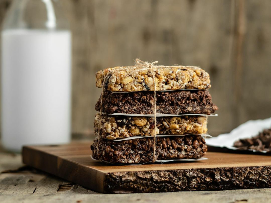 granola bars on a wooden disc