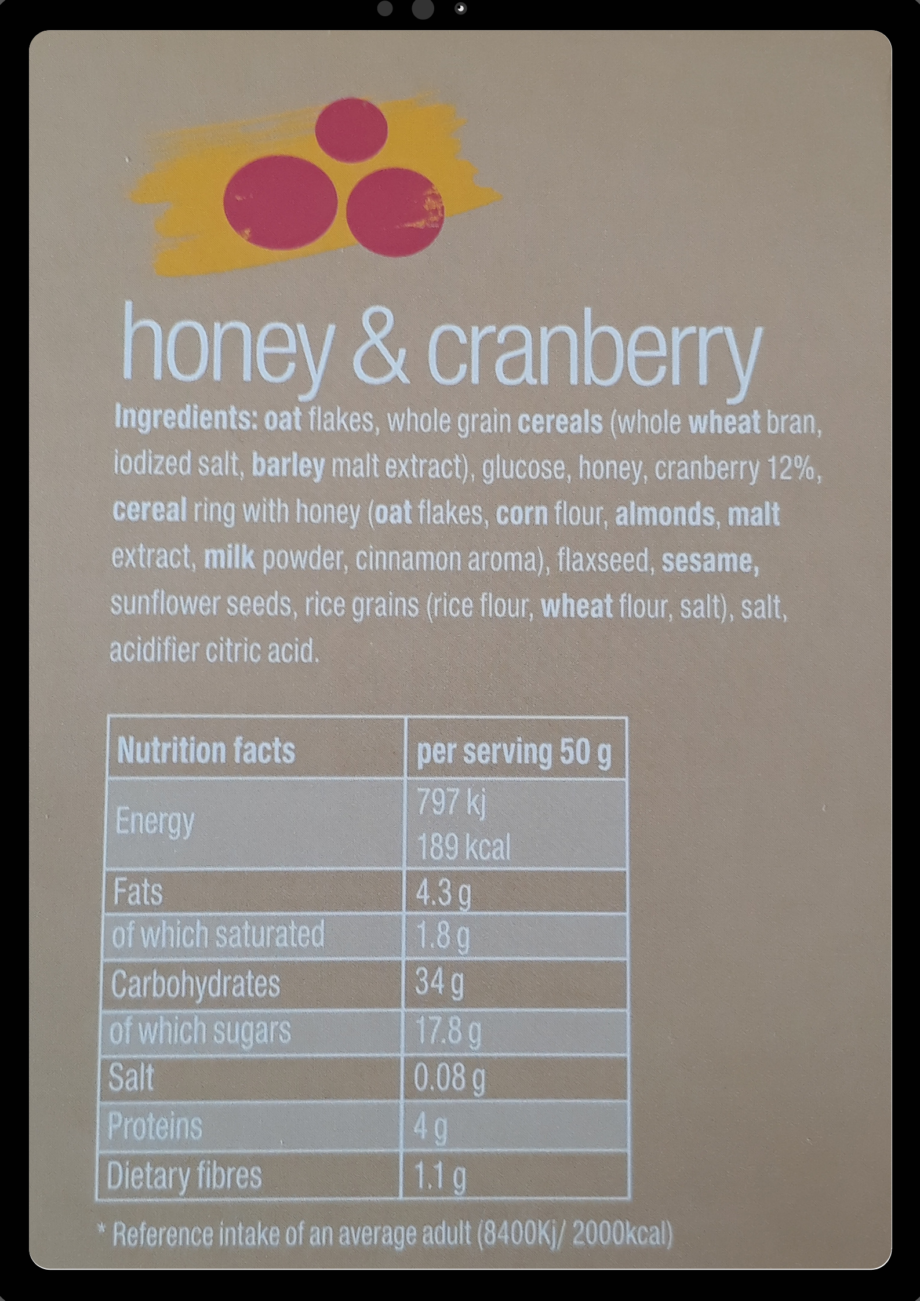 honey cranberry ingredients